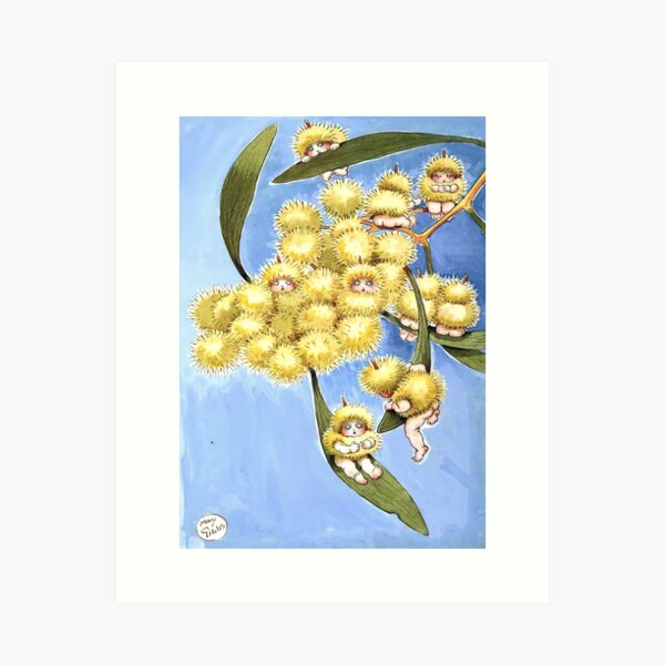 Wattle Babies Blue Art Print