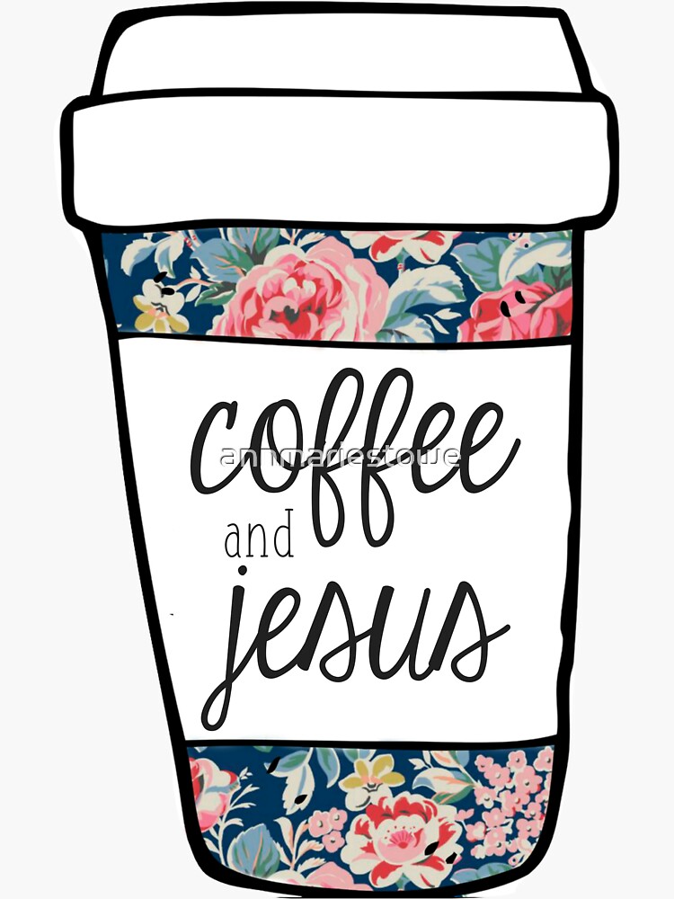 Coffee and Jesus Navy Floral Mug by annmariestowe