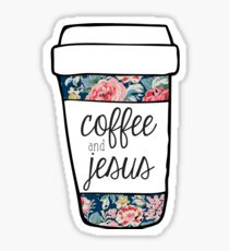 Coffee and Jesus Navy Floral Mug Sticker