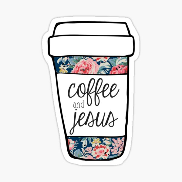 Coffee and Jesus Navy Floral Mug Sticker