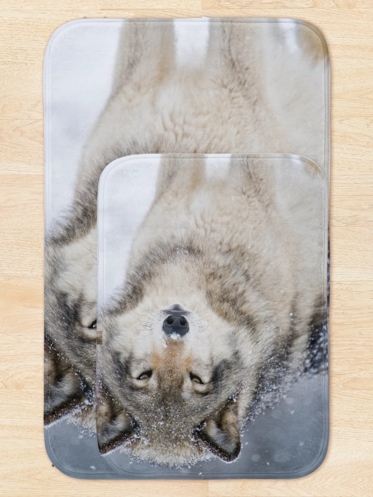 Thumbnail 5 of 6, Bath Mat, Timber Wolf In Snowfall designed and sold by WolvesOnly.