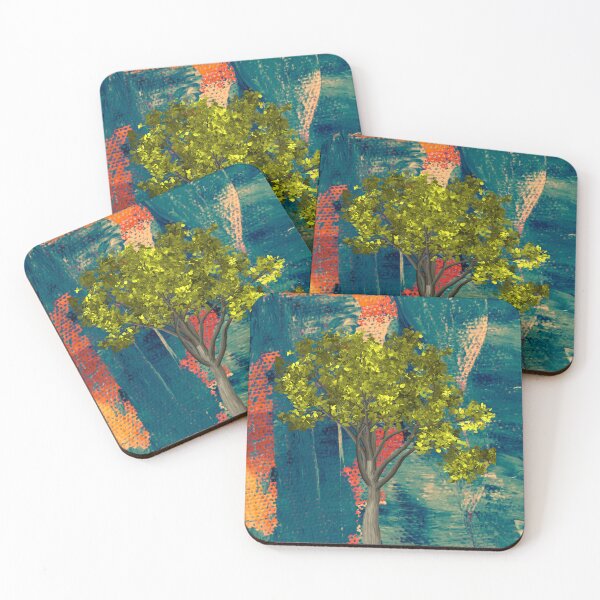 Item preview, colorful bright blue background and beautiful sugar maple tree ! designed and sold by Byoudesigns.