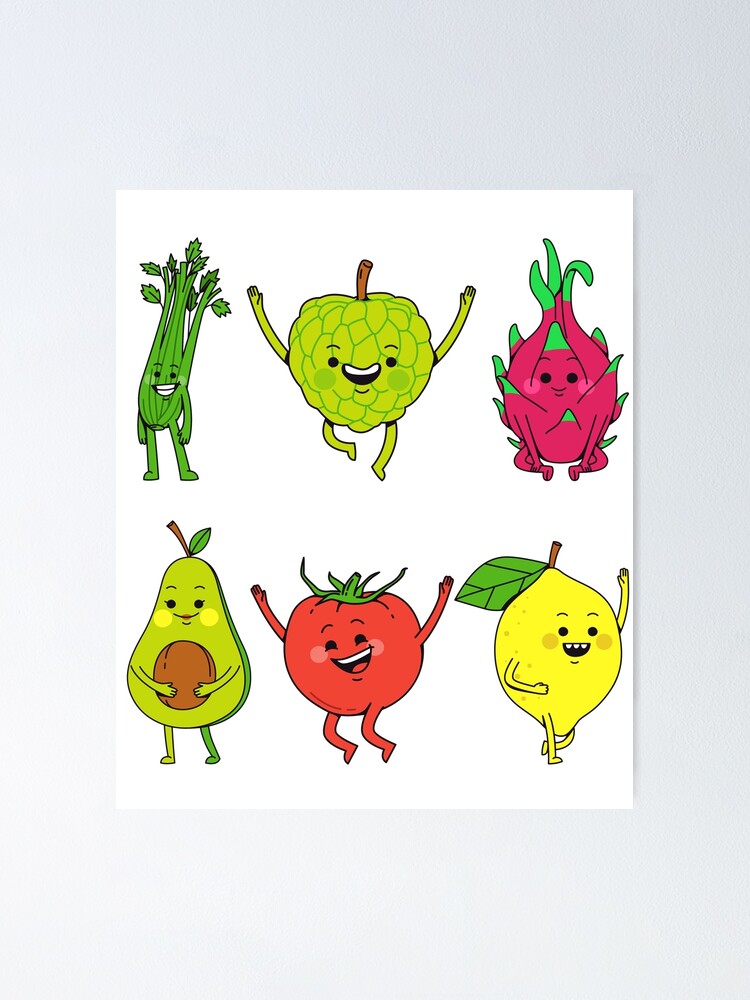 "Cute Fruits And Vegetables Emojis" Poster for Sale by Jovan32 Redbubble