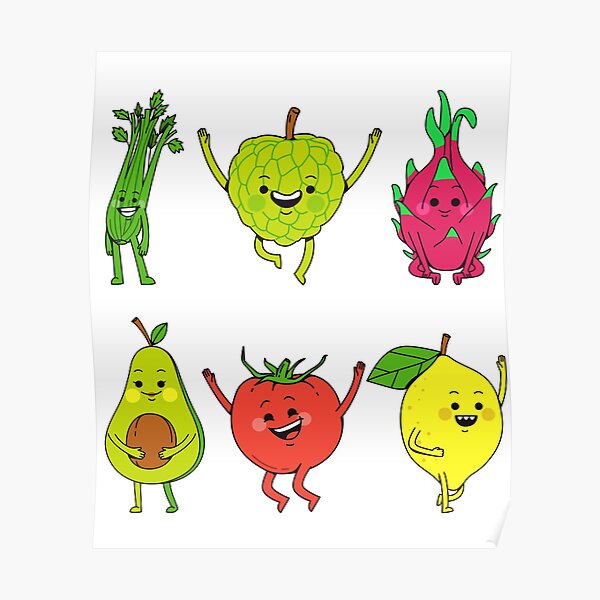 "Cute Fruits And Vegetables Emojis" Poster for Sale by Jovan32 Redbubble