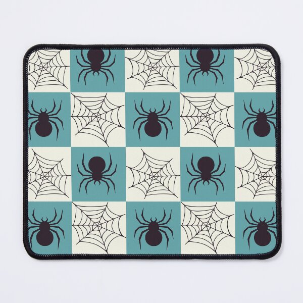 Item preview, Blue and cream white checked spiders and webs print designed and sold by DemonicGloom.