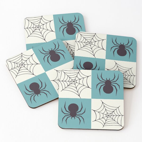 Item preview, Blue and cream white checked spiders and webs print designed and sold by DemonicGloom.