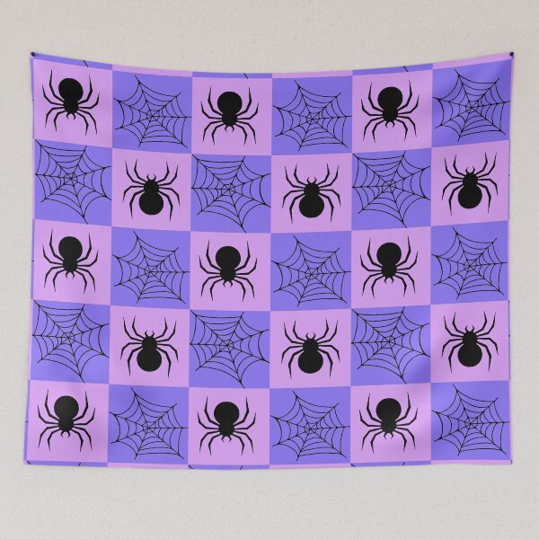 Item preview, Pink and purple checked spiders and webs print designed and sold by DemonicGloom.