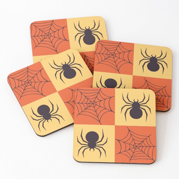 Item preview, Orange and yellow checked spiders and webs print designed and sold by DemonicGloom.