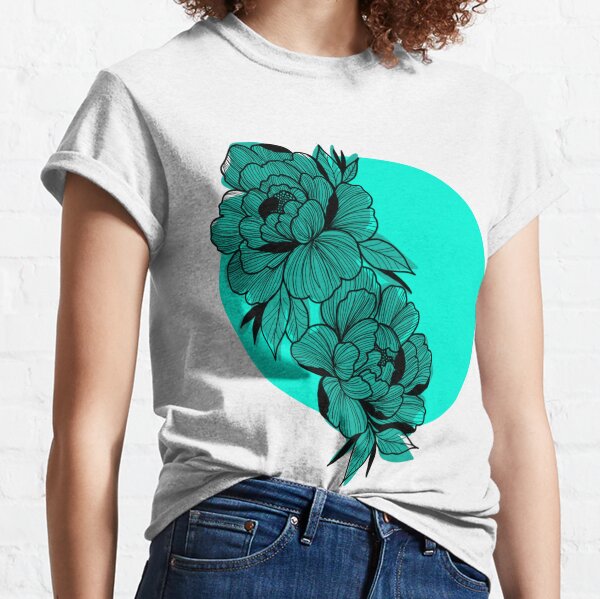 turquoise organic flowers Classic T-Shirt