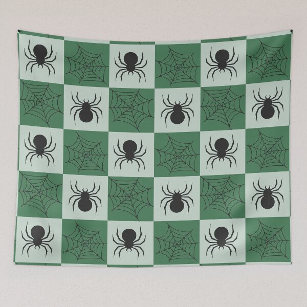 Item preview, green checked spiders and webs print designed and sold by DemonicGloom.