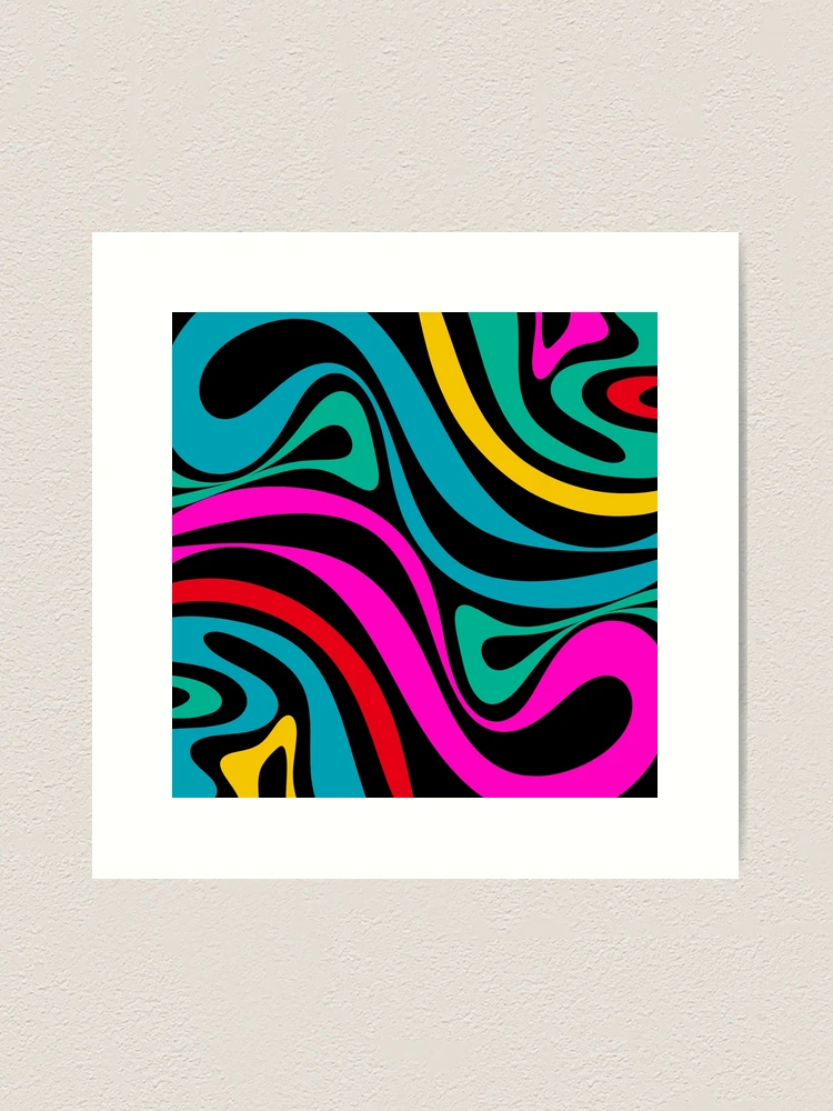 New Groove Retro Swirl Abstract Pattern in 80s Colors on Black | Art Print