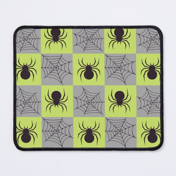 Item preview, Light green and grey checked spiders and webs print designed and sold by DemonicGloom.