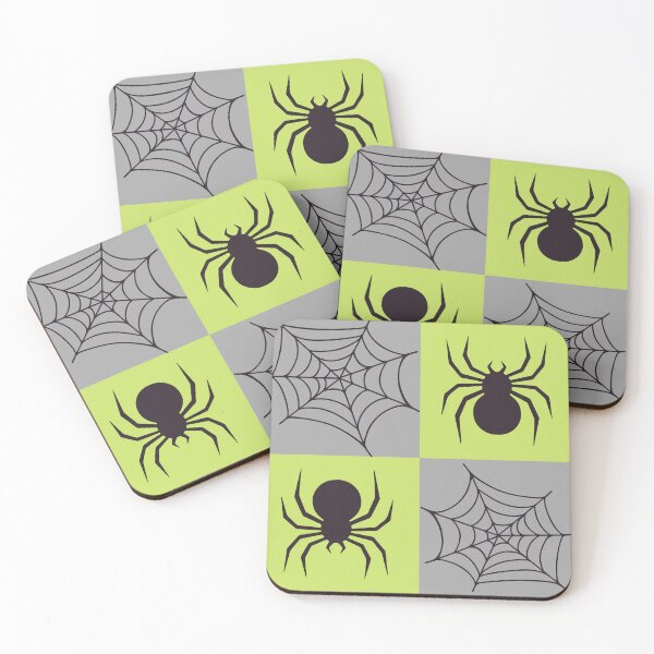 Item preview, Light green and grey checked spiders and webs print designed and sold by DemonicGloom.