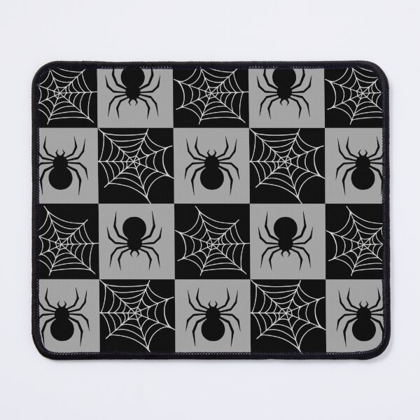 Item preview, grey and black checked spiders and webs print designed and sold by DemonicGloom.