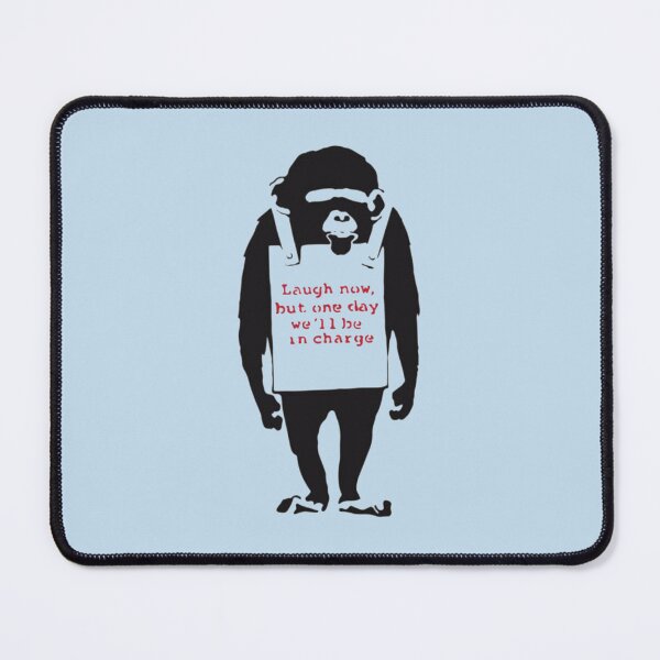Item preview, Banksy Quote Monkey Chimpanze Laugh Now, but one day we'll be in charge Graffiti Street art with Banksy signature tag and funny red stripes designed and sold by Colterlailah.
