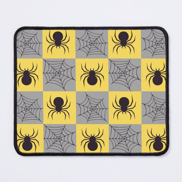 Item preview, grey and yellow checked spiders and webs print designed and sold by DemonicGloom.