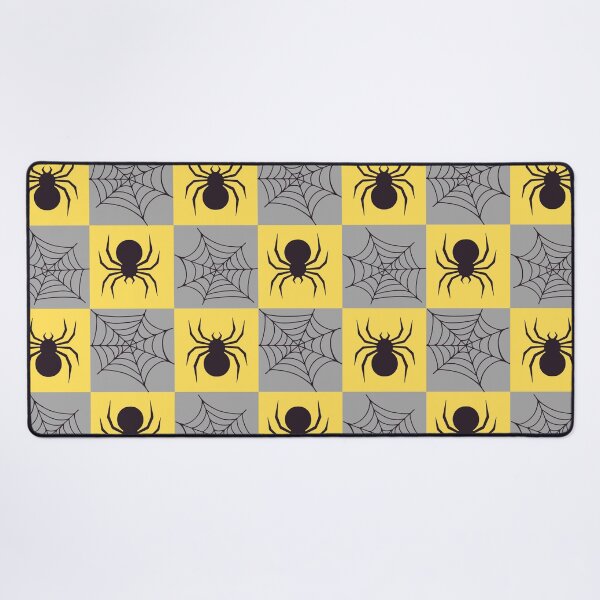 Item preview, grey and yellow checked spiders and webs print designed and sold by DemonicGloom.