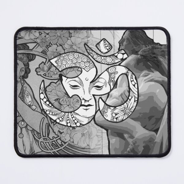Item preview, peace collage | mucha ohm buddha persephone | mythology notebook greyscale | myths alfons alphonse designed and sold by politeillusts.