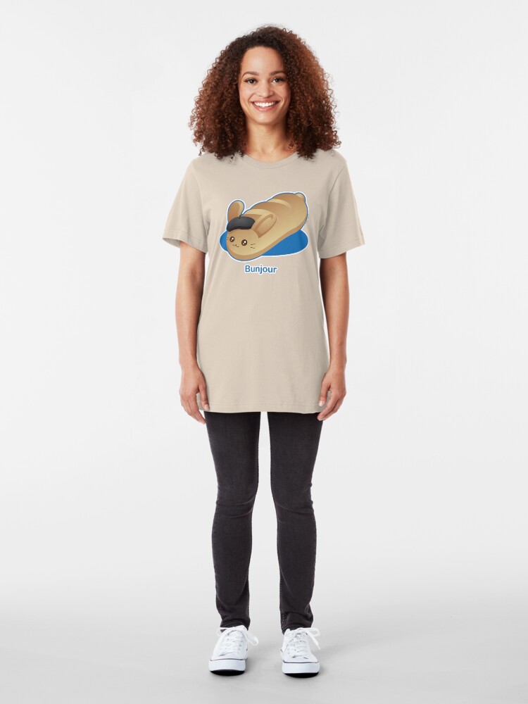 Alternate view of Bunjour - Cute French Bread Bunny Pun Slim Fit T-Shirt