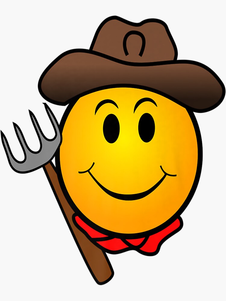 "Cowboy Farmer Happy Face Emoji " Sticker for Sale by KchDfc Redbubble