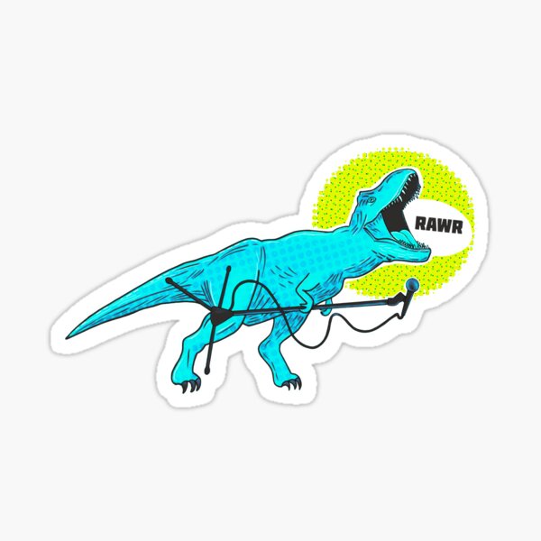 Dinosaur with microphone Rawr (fuxia background) Sticker