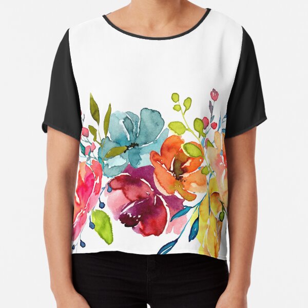 Helle Blumen Sommer Aquarell Pfingstrosen Chiffon Top
