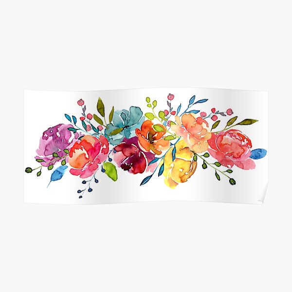 Bright Flowers Summer Watercolor Peonies Poster