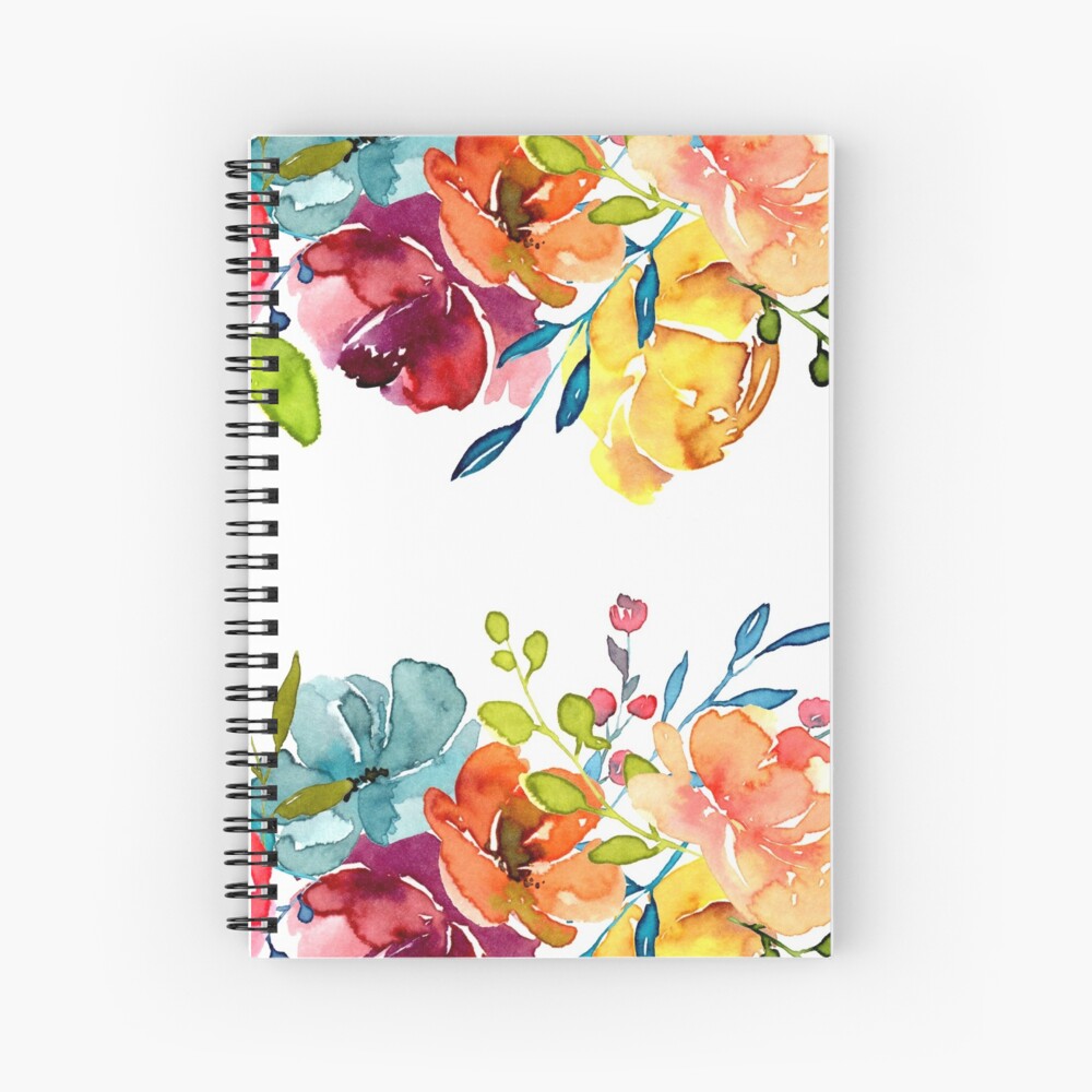 Bright Flowers Summer Watercolor Peonies Spiral Notebook