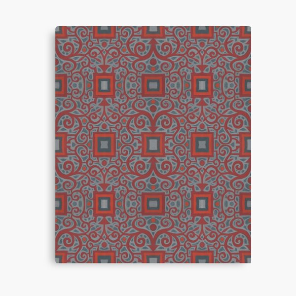 Squares and Lace, Arabesque Pattern, Gray Terracotta Canvas Print