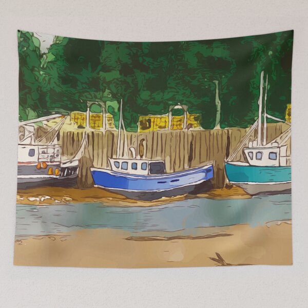 Item preview, Boats high and dry at low tide in the Bay of Fundy at St Martins - WelshDesigns designed and sold by welshdesigns.