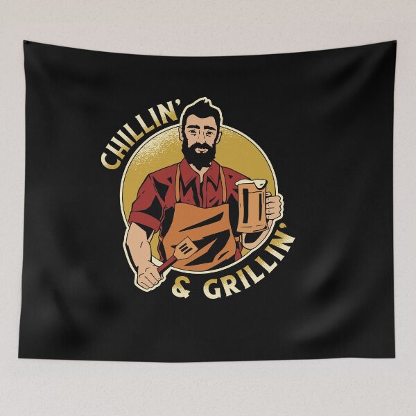 Item preview, Chillin & Grillin - Man with beer at the grill designed and sold by JanooFactory.