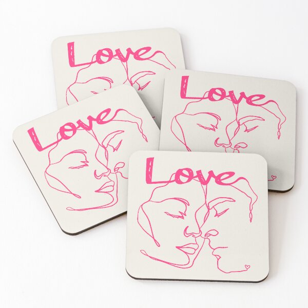 Item preview, Hot Pink Line Art Couple Almost Kissing designed and sold by TrulyEpoque.