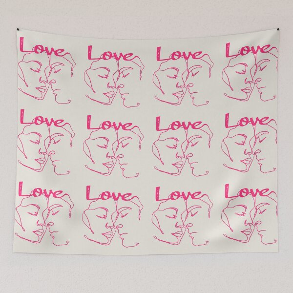 Item preview, Hot Pink Line Art Couple Almost Kissing designed and sold by TrulyEpoque.