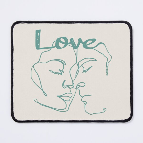 Item preview, Blue Green Line Art Couple Almost Kissing designed and sold by TrulyEpoque.