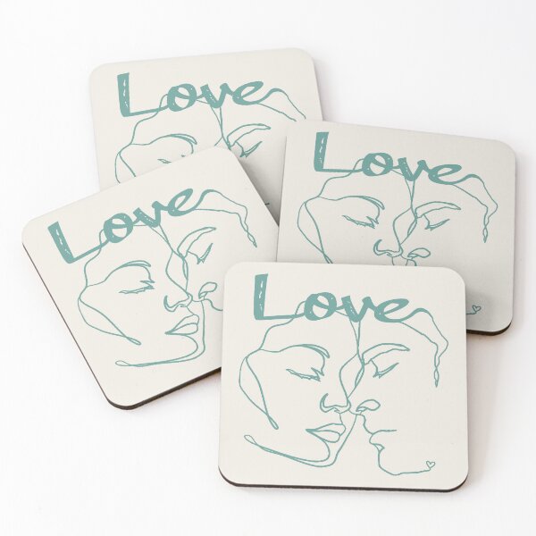 Item preview, Blue Green Line Art Couple Almost Kissing designed and sold by TrulyEpoque.