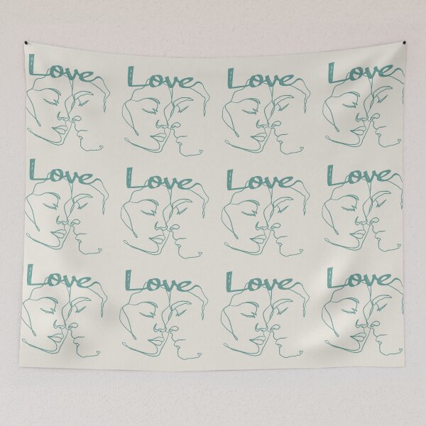 Item preview, Blue Green Line Art Couple Almost Kissing designed and sold by TrulyEpoque.