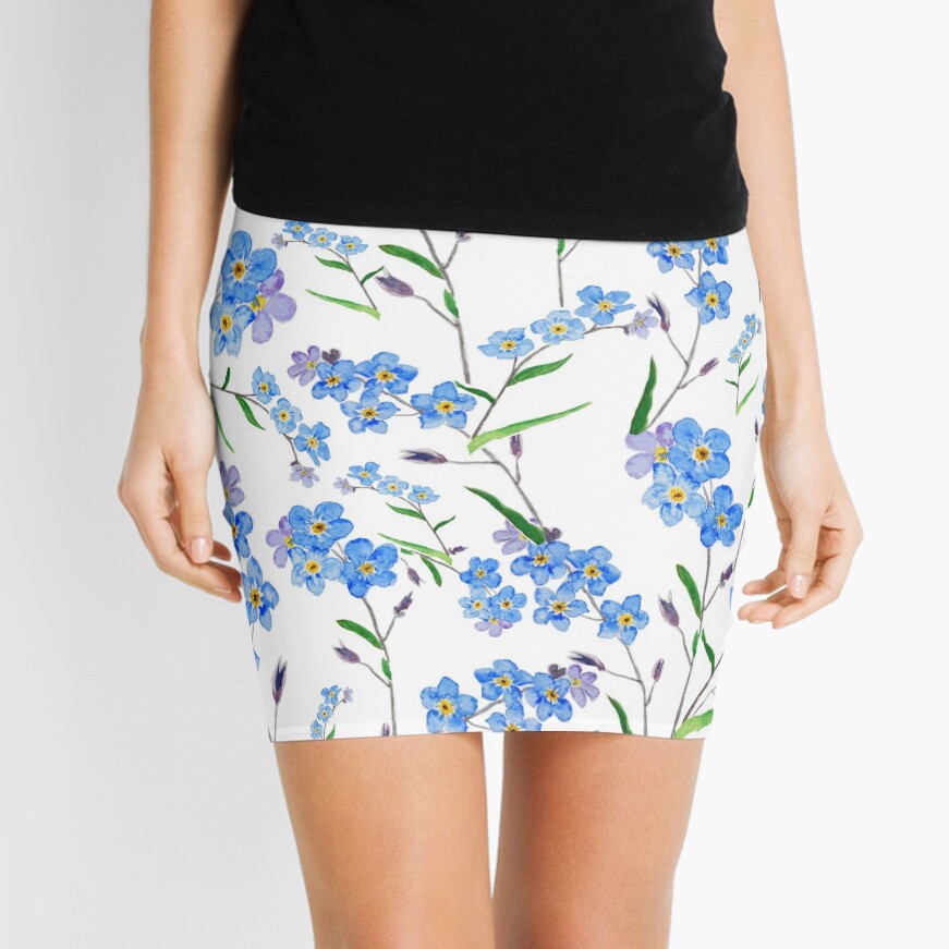 blue forget me not pattern Mini Skirt