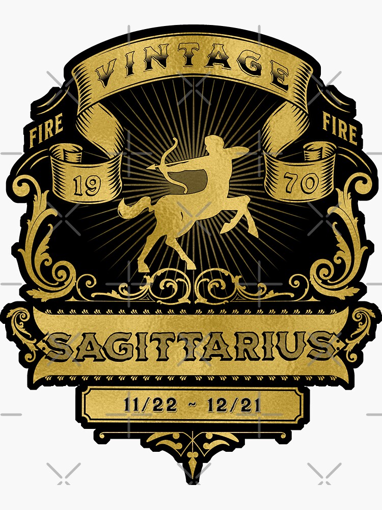 The Zodiac Sign of Sagittarius Golden Vintage 1970 Sticker