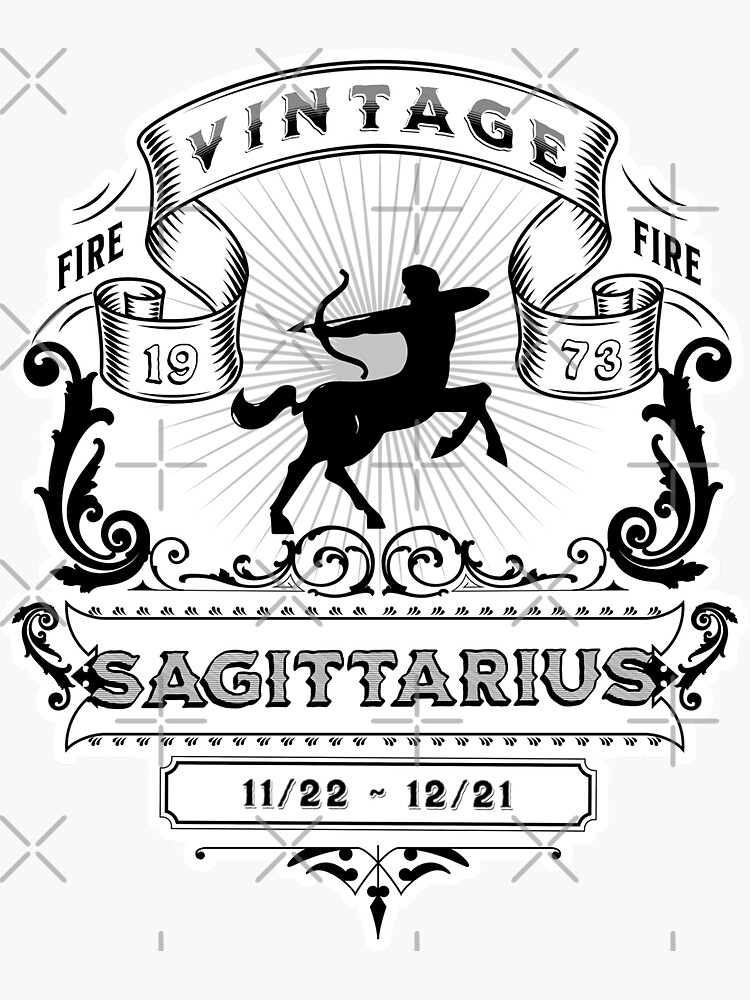 The Zodiac Sign of Sagittarius Black and White 1973 Sticker