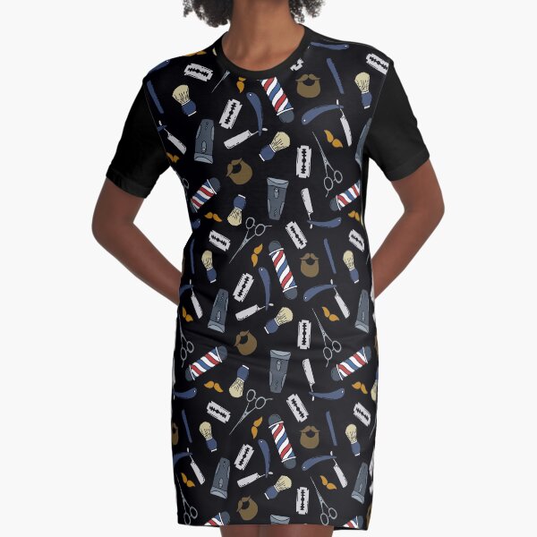 barbershop seamless doodle pattern Graphic T-Shirt Dress