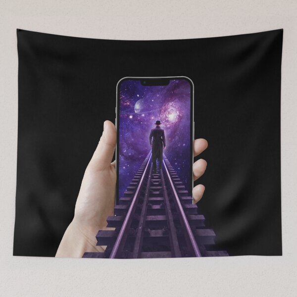 Item preview, The man who walks from the railroad to the galaxy via cellphone designed and sold by ApurwaArtShop.
