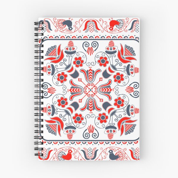 Item preview, Cute Red, Black and White Folk Art Floral Pattern designed and sold by silviaol.