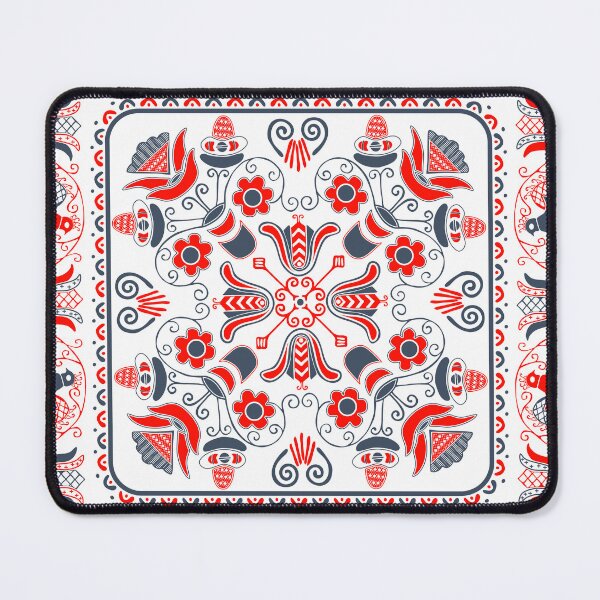 Item preview, Cute Red, Black and White Folk Art Floral Pattern designed and sold by silviaol.