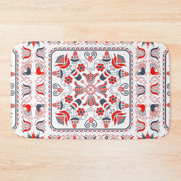 Item preview, Cute Red, Black and White Folk Art Floral Pattern designed and sold by silviaol.