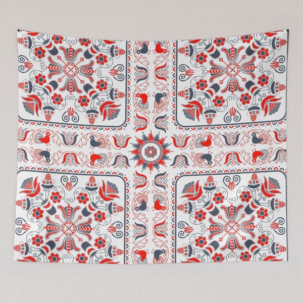 Item preview, Cute Red, Black and White Folk Art Floral Pattern designed and sold by silviaol.