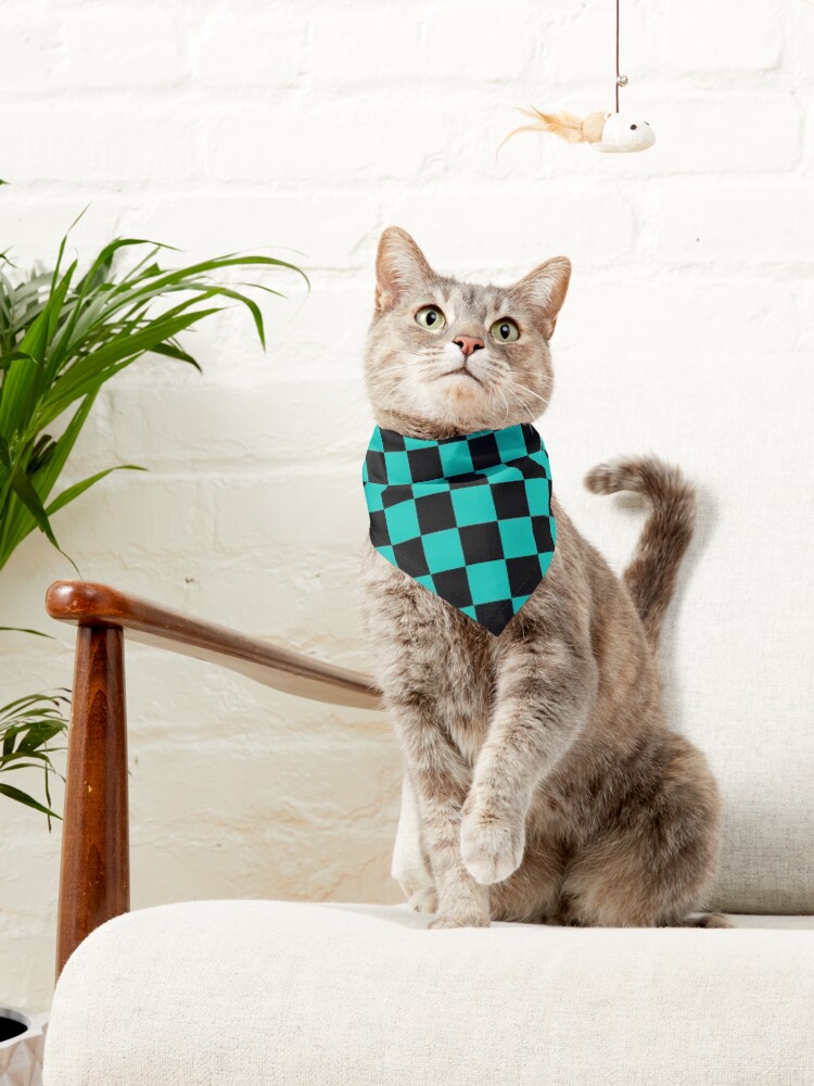 Alternate view of Checkerboard - Black and Turquoise Pet Bandana