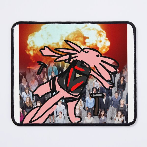 Item preview, Skydiving axolotl with falling hammers over a crowd of people with an explosion in the background  designed and sold by blastfromtepast.