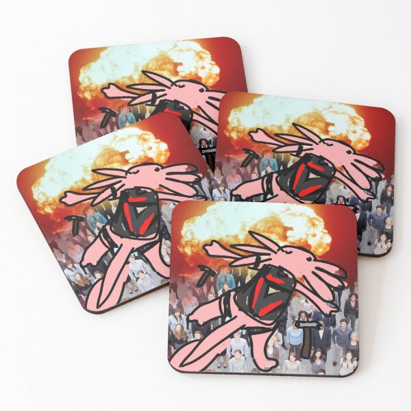 Item preview, Skydiving axolotl with falling hammers over a crowd of people with an explosion in the background  designed and sold by blastfromtepast.