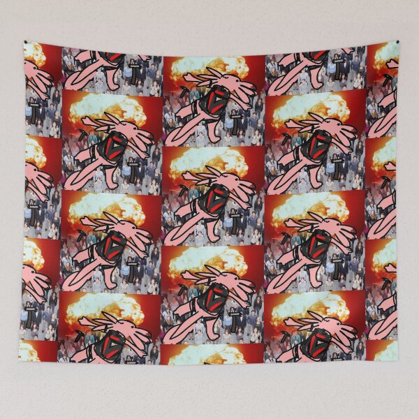 Item preview, Skydiving axolotl with falling hammers over a crowd of people with an explosion in the background  designed and sold by blastfromtepast.