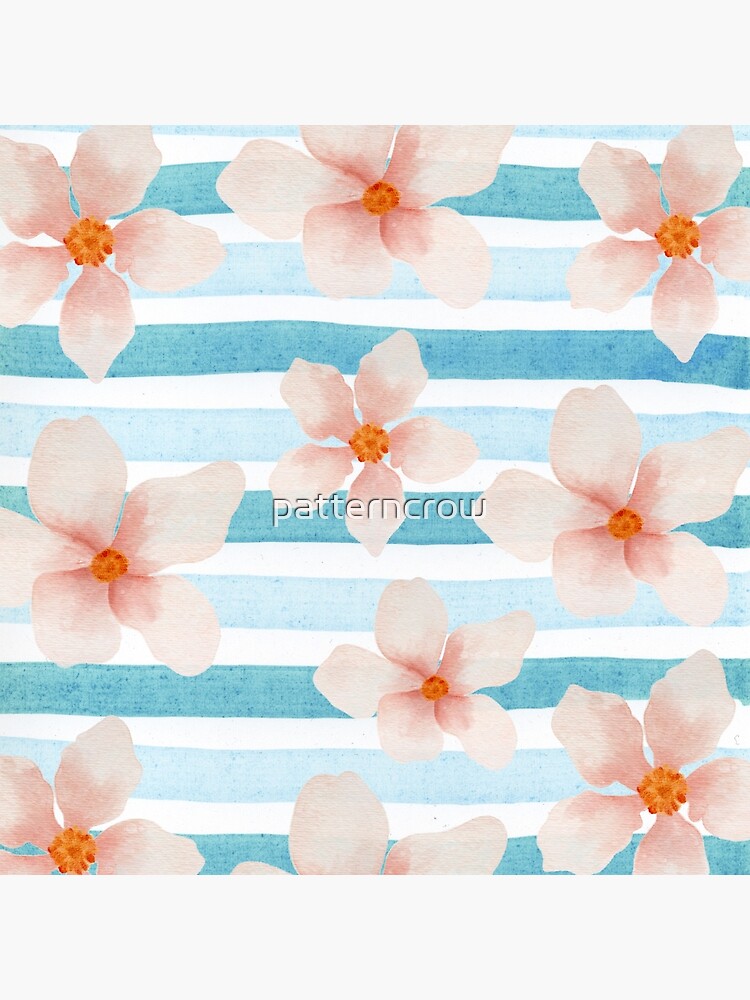 Thumbnail 2 of 2, Tote Bag, Stripes and flowers pattern - watercolor pink and blue floral stripes designed and sold by patterncrow.